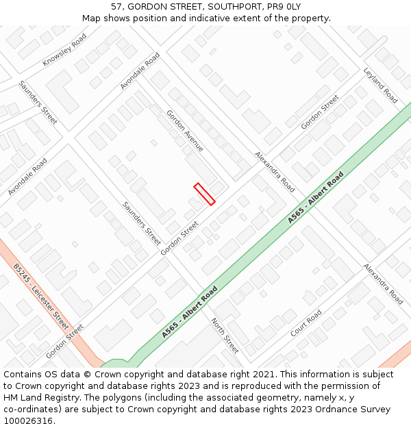57, GORDON STREET, SOUTHPORT, PR9 0LY: Location map and indicative extent of plot