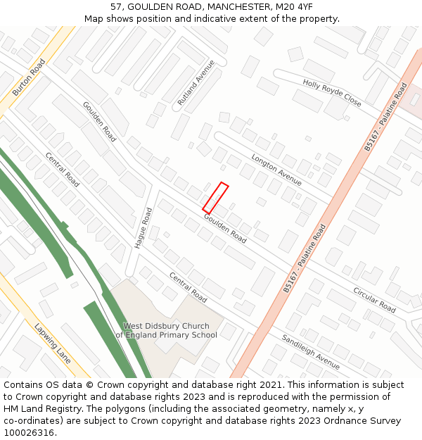 57, GOULDEN ROAD, MANCHESTER, M20 4YF: Location map and indicative extent of plot