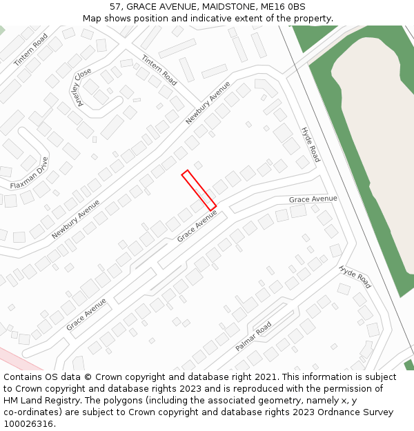 57, GRACE AVENUE, MAIDSTONE, ME16 0BS: Location map and indicative extent of plot