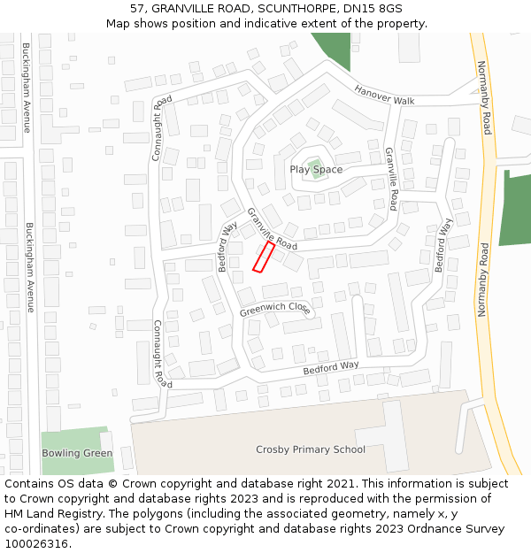 57, GRANVILLE ROAD, SCUNTHORPE, DN15 8GS: Location map and indicative extent of plot
