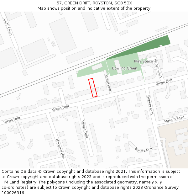 57, GREEN DRIFT, ROYSTON, SG8 5BX: Location map and indicative extent of plot