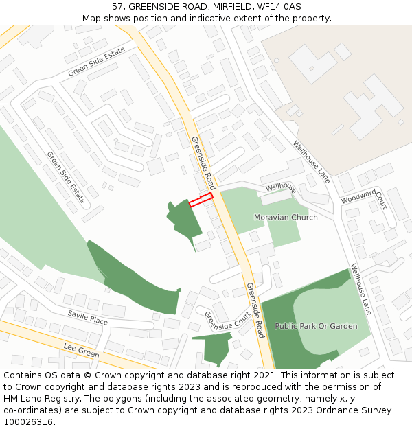 57, GREENSIDE ROAD, MIRFIELD, WF14 0AS: Location map and indicative extent of plot