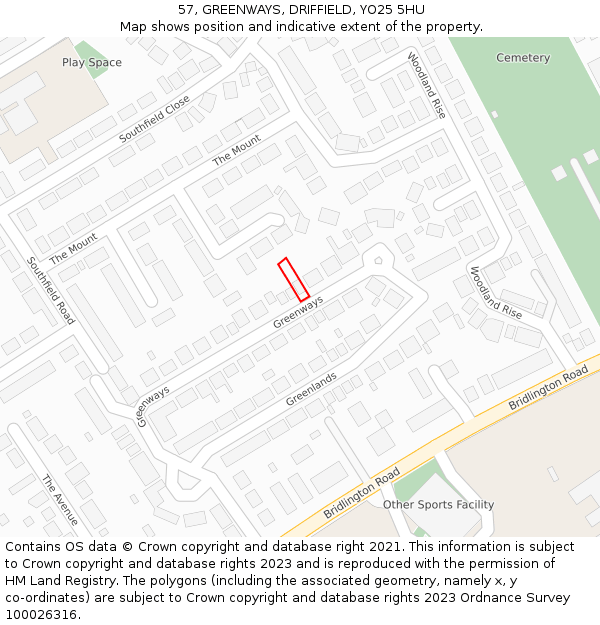 57, GREENWAYS, DRIFFIELD, YO25 5HU: Location map and indicative extent of plot