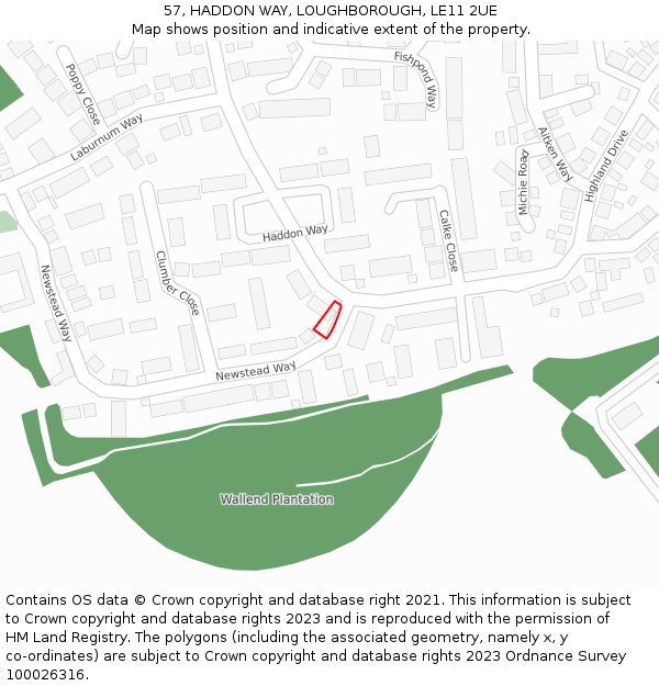 57, HADDON WAY, LOUGHBOROUGH, LE11 2UE: Location map and indicative extent of plot