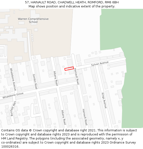 57, HAINAULT ROAD, CHADWELL HEATH, ROMFORD, RM6 6BH: Location map and indicative extent of plot