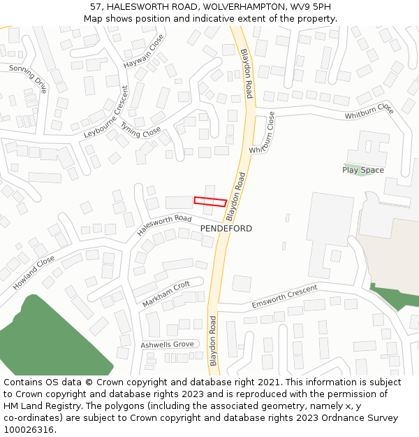 57, HALESWORTH ROAD, WOLVERHAMPTON, WV9 5PH: Location map and indicative extent of plot
