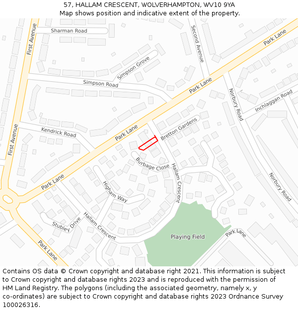 57, HALLAM CRESCENT, WOLVERHAMPTON, WV10 9YA: Location map and indicative extent of plot