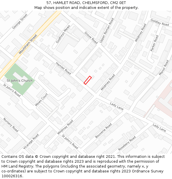 57, HAMLET ROAD, CHELMSFORD, CM2 0ET: Location map and indicative extent of plot