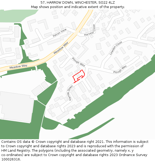 57, HARROW DOWN, WINCHESTER, SO22 4LZ: Location map and indicative extent of plot