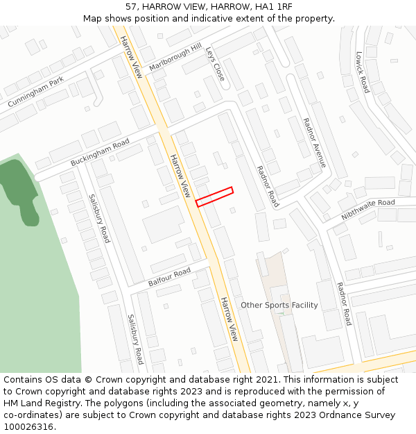57, HARROW VIEW, HARROW, HA1 1RF: Location map and indicative extent of plot