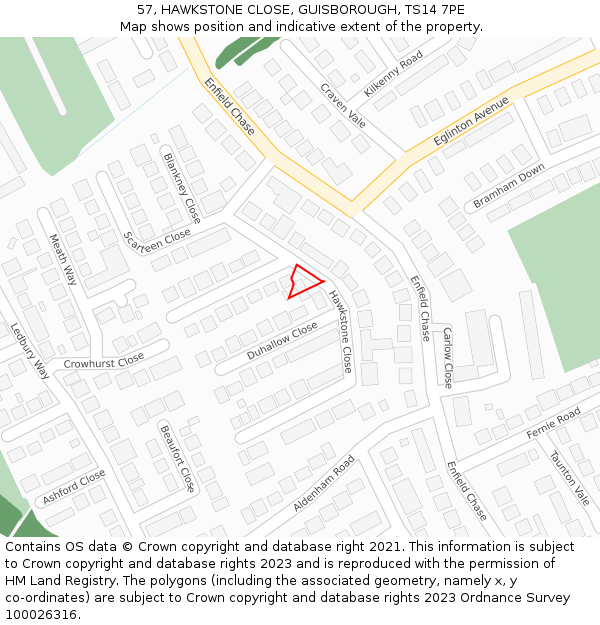 57, HAWKSTONE CLOSE, GUISBOROUGH, TS14 7PE: Location map and indicative extent of plot