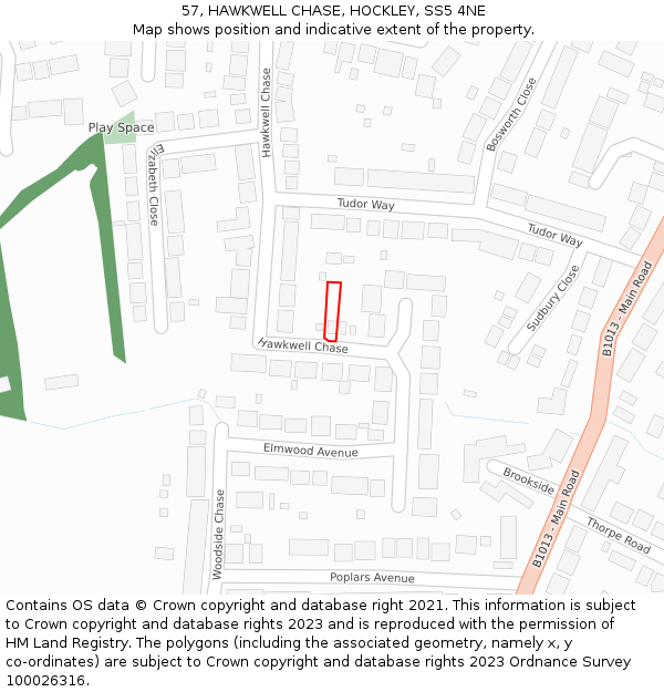 57, HAWKWELL CHASE, HOCKLEY, SS5 4NE: Location map and indicative extent of plot