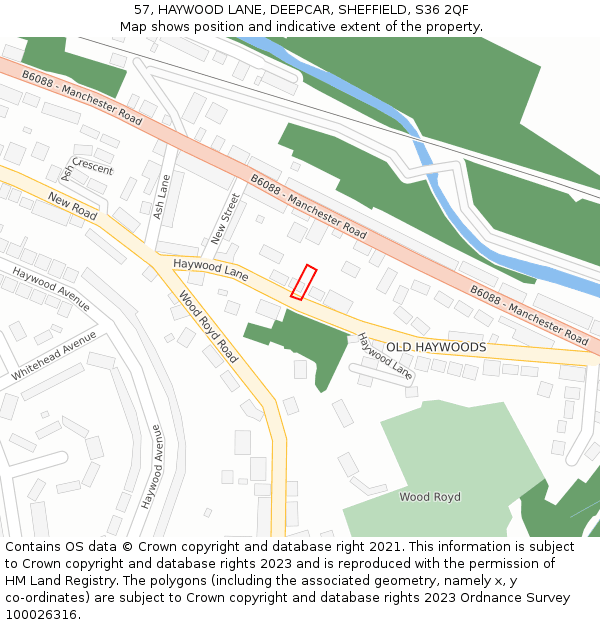 57, HAYWOOD LANE, DEEPCAR, SHEFFIELD, S36 2QF: Location map and indicative extent of plot