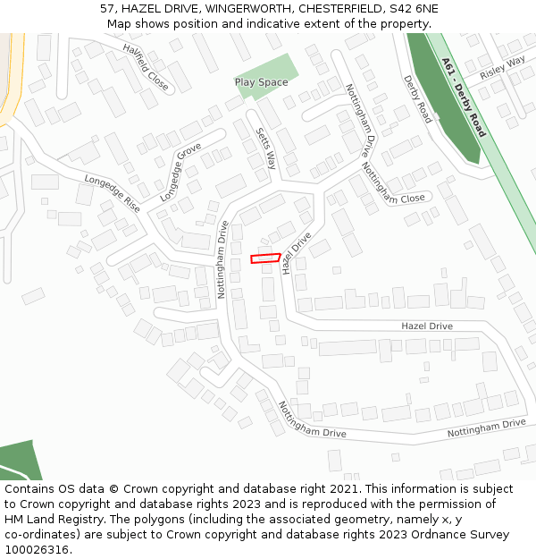 57, HAZEL DRIVE, WINGERWORTH, CHESTERFIELD, S42 6NE: Location map and indicative extent of plot