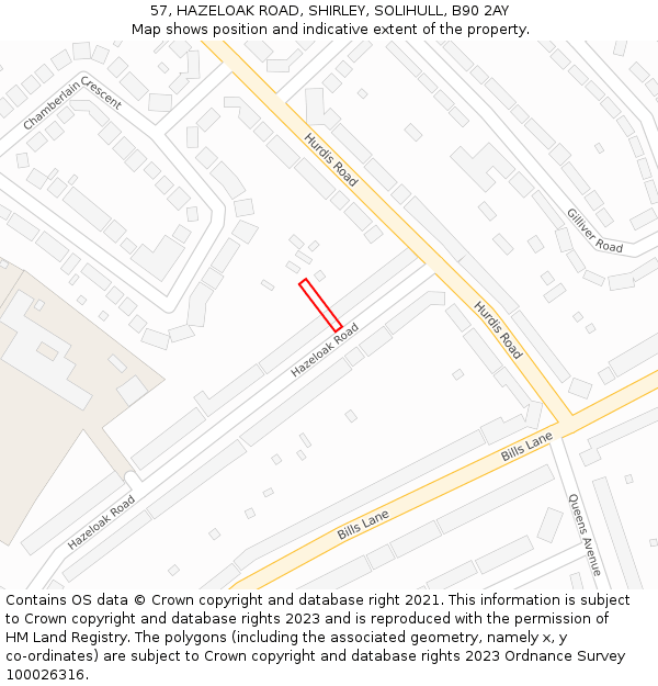57, HAZELOAK ROAD, SHIRLEY, SOLIHULL, B90 2AY: Location map and indicative extent of plot