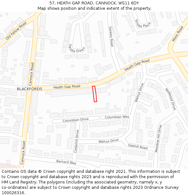57, HEATH GAP ROAD, CANNOCK, WS11 6DY: Location map and indicative extent of plot