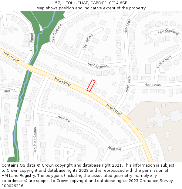 57, HEOL UCHAF, CARDIFF, CF14 6SR: Location map and indicative extent of plot
