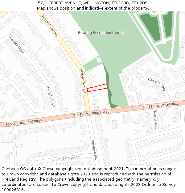 57, HERBERT AVENUE, WELLINGTON, TELFORD, TF1 2BS: Location map and indicative extent of plot