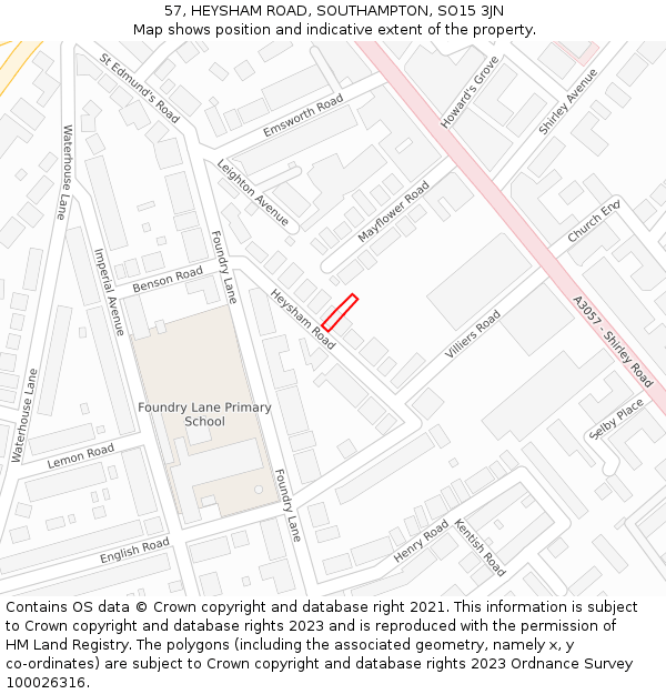 57, HEYSHAM ROAD, SOUTHAMPTON, SO15 3JN: Location map and indicative extent of plot