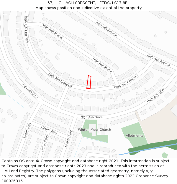 57, HIGH ASH CRESCENT, LEEDS, LS17 8RH: Location map and indicative extent of plot