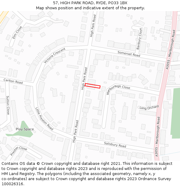 57, HIGH PARK ROAD, RYDE, PO33 1BX: Location map and indicative extent of plot
