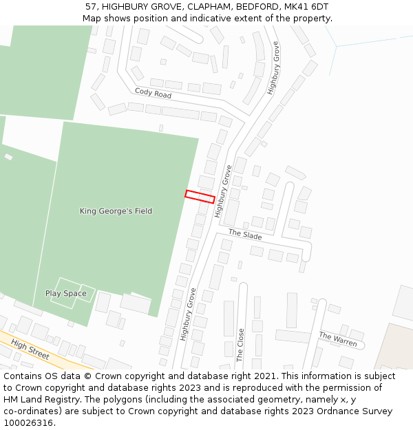 57, HIGHBURY GROVE, CLAPHAM, BEDFORD, MK41 6DT: Location map and indicative extent of plot