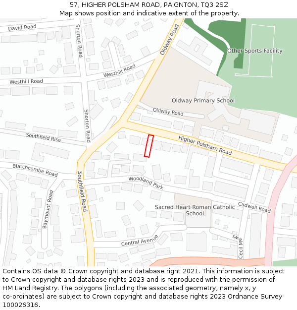 57, HIGHER POLSHAM ROAD, PAIGNTON, TQ3 2SZ: Location map and indicative extent of plot