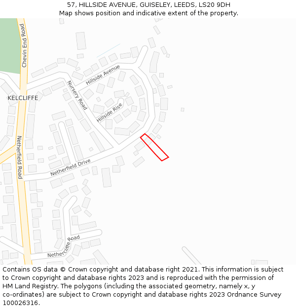 57, HILLSIDE AVENUE, GUISELEY, LEEDS, LS20 9DH: Location map and indicative extent of plot