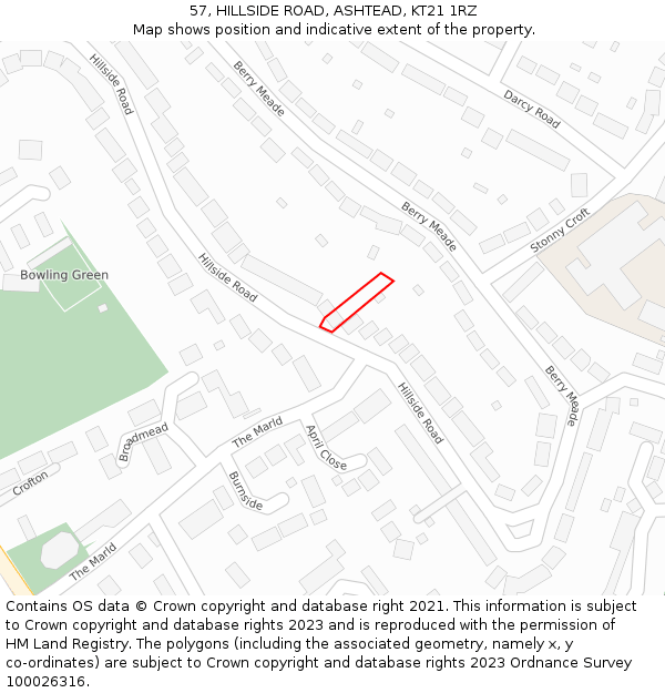57, HILLSIDE ROAD, ASHTEAD, KT21 1RZ: Location map and indicative extent of plot