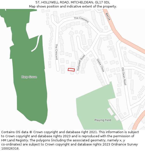 57, HOLLYWELL ROAD, MITCHELDEAN, GL17 0DL: Location map and indicative extent of plot
