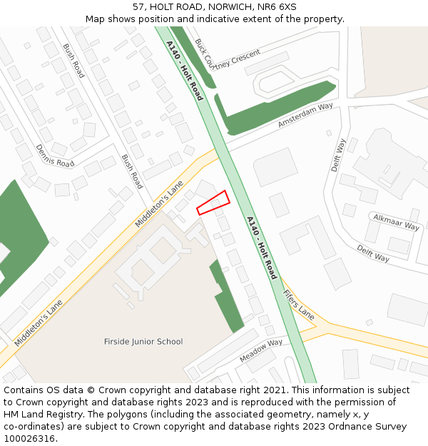 57, HOLT ROAD, NORWICH, NR6 6XS: Location map and indicative extent of plot
