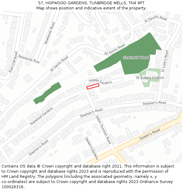 57, HOPWOOD GARDENS, TUNBRIDGE WELLS, TN4 9PT: Location map and indicative extent of plot