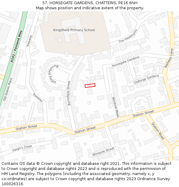 57, HORSEGATE GARDENS, CHATTERIS, PE16 6NH: Location map and indicative extent of plot