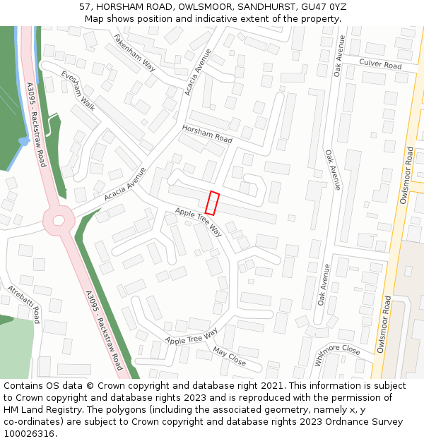 57, HORSHAM ROAD, OWLSMOOR, SANDHURST, GU47 0YZ: Location map and indicative extent of plot