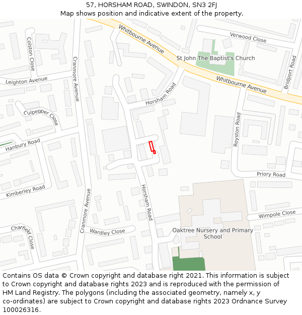 57, HORSHAM ROAD, SWINDON, SN3 2FJ: Location map and indicative extent of plot