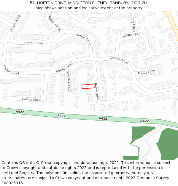 57, HORTON DRIVE, MIDDLETON CHENEY, BANBURY, OX17 2LL: Location map and indicative extent of plot