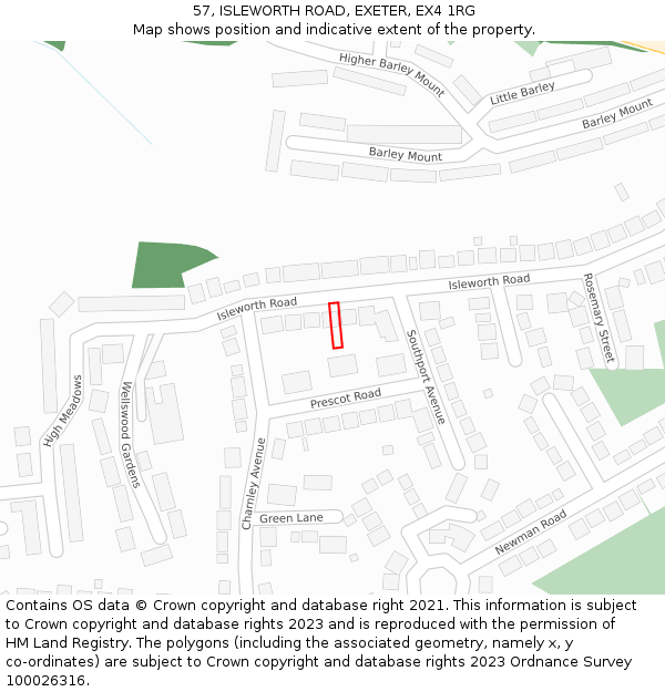 57, ISLEWORTH ROAD, EXETER, EX4 1RG: Location map and indicative extent of plot