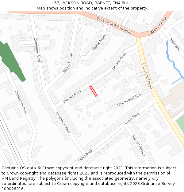 57, JACKSON ROAD, BARNET, EN4 8UU: Location map and indicative extent of plot