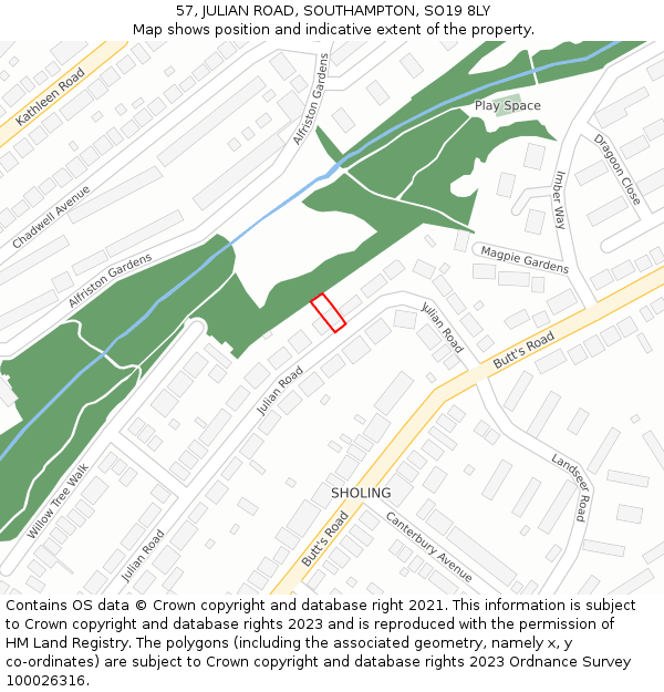 57, JULIAN ROAD, SOUTHAMPTON, SO19 8LY: Location map and indicative extent of plot