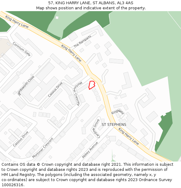 57, KING HARRY LANE, ST ALBANS, AL3 4AS: Location map and indicative extent of plot