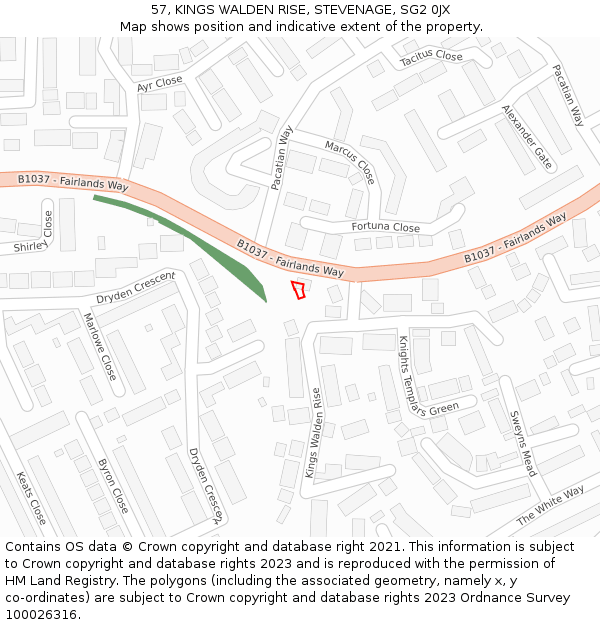 57, KINGS WALDEN RISE, STEVENAGE, SG2 0JX: Location map and indicative extent of plot