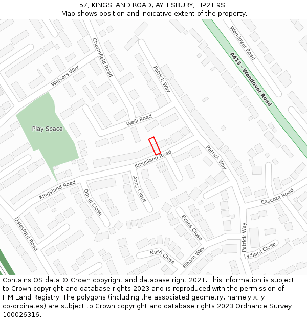 57, KINGSLAND ROAD, AYLESBURY, HP21 9SL: Location map and indicative extent of plot