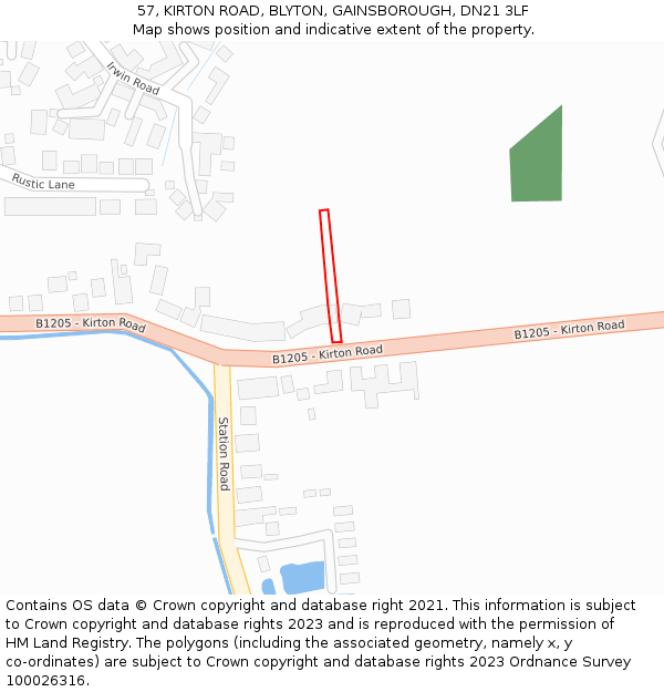 57, KIRTON ROAD, BLYTON, GAINSBOROUGH, DN21 3LF: Location map and indicative extent of plot