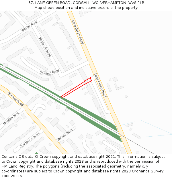 57, LANE GREEN ROAD, CODSALL, WOLVERHAMPTON, WV8 1LR: Location map and indicative extent of plot