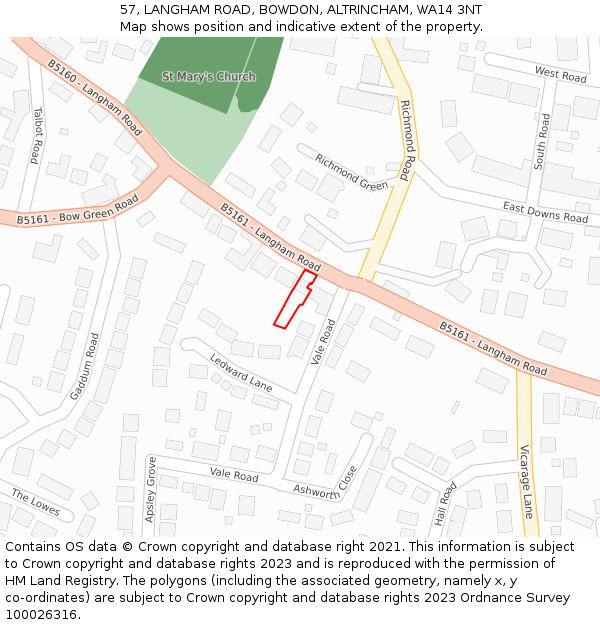 57, LANGHAM ROAD, BOWDON, ALTRINCHAM, WA14 3NT: Location map and indicative extent of plot