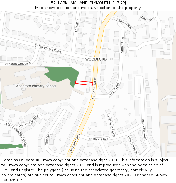 57, LARKHAM LANE, PLYMOUTH, PL7 4PJ: Location map and indicative extent of plot