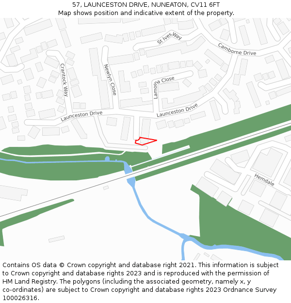 57, LAUNCESTON DRIVE, NUNEATON, CV11 6FT: Location map and indicative extent of plot