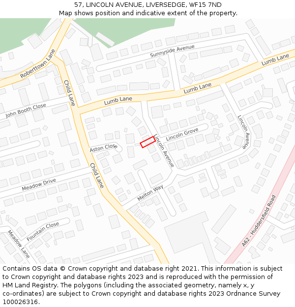 57, LINCOLN AVENUE, LIVERSEDGE, WF15 7ND: Location map and indicative extent of plot