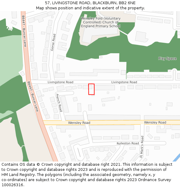 57, LIVINGSTONE ROAD, BLACKBURN, BB2 6NE: Location map and indicative extent of plot