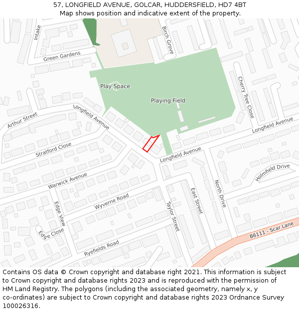 57, LONGFIELD AVENUE, GOLCAR, HUDDERSFIELD, HD7 4BT: Location map and indicative extent of plot